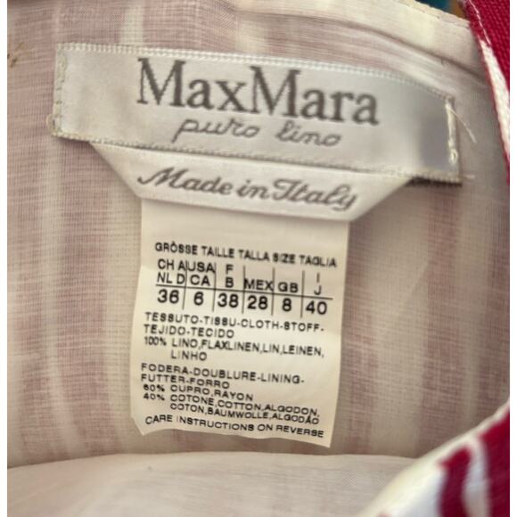 Max Mara 100% Linen Sheath Dress 6 Deep Berry Abstract Bold Minimalist Italian - Picture 3 of 15